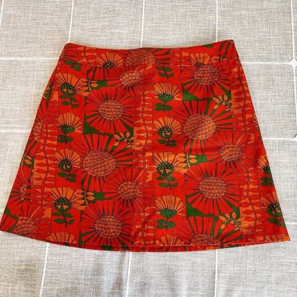 Julie Brown Dixie Strange Love Skirt Orange Green Floral Women’s L - Picture 2 of 10